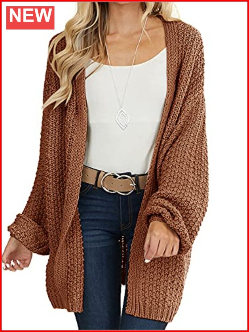 Oversized Long Cardigan Open Front Knit Sweater Chunky Batwing Sleeve